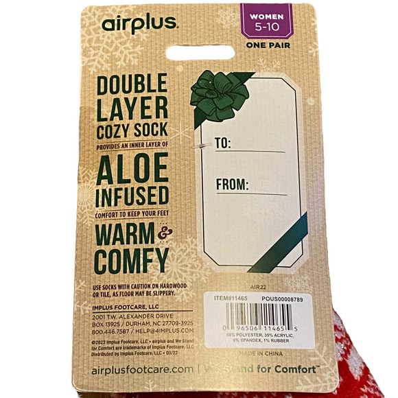 Airplus Red Snowflake Double Layer Aloe Infused Cozy Women Size 5-10 Socks NWT - Picture 3 of 4